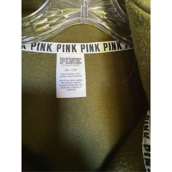 Victoria Secret Pink Olive Green 1/4 zip Pull over sweater Jacket Size XS - Picture 9 of 12